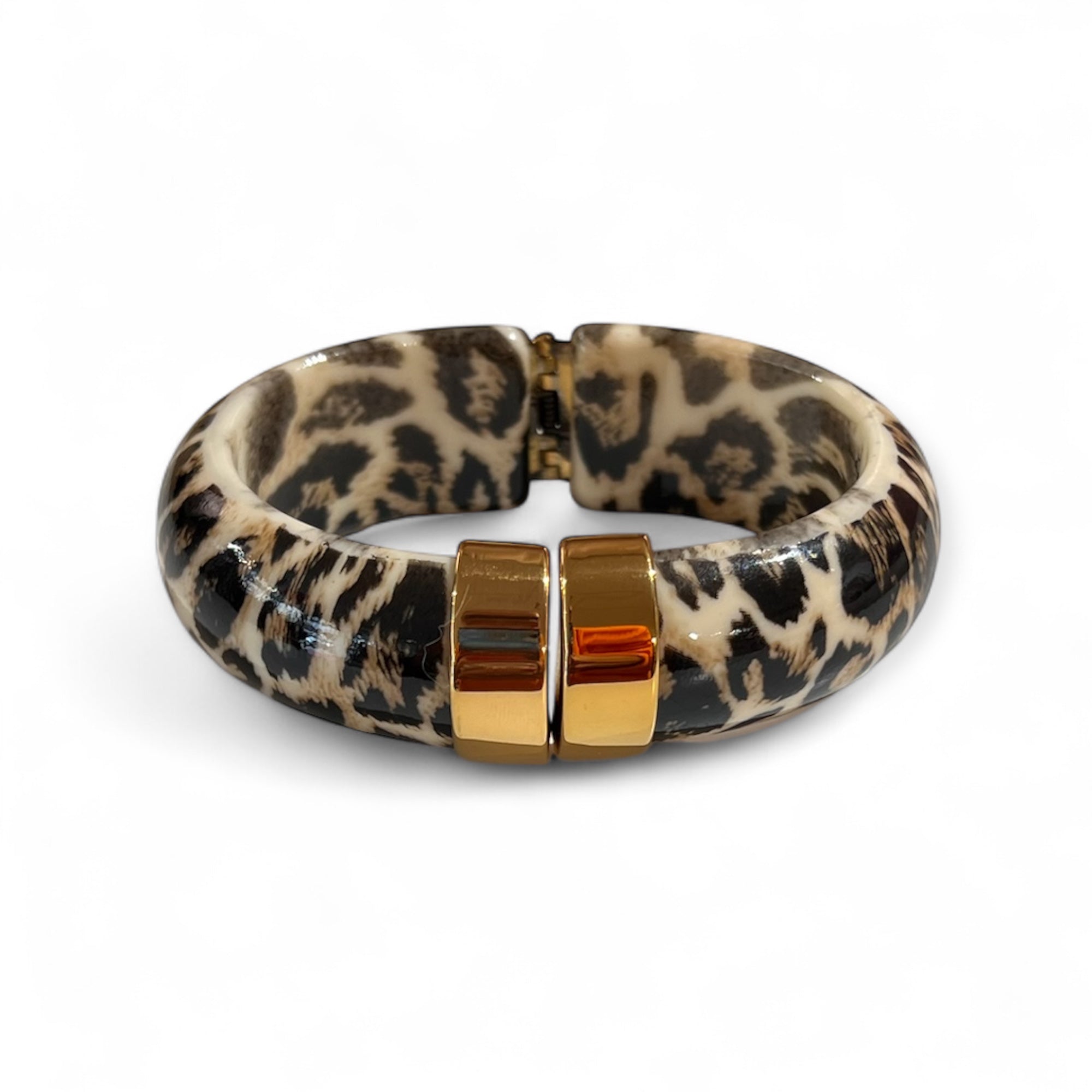 Leo farbenfroh der Armreif mit goldene Schließung Details. Auf weißem Hintergrund fotografiert.