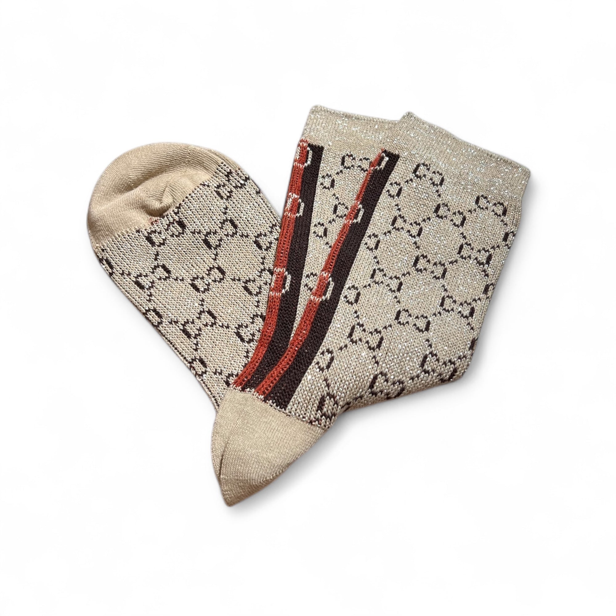 Shimmer Stripe Socken Beige