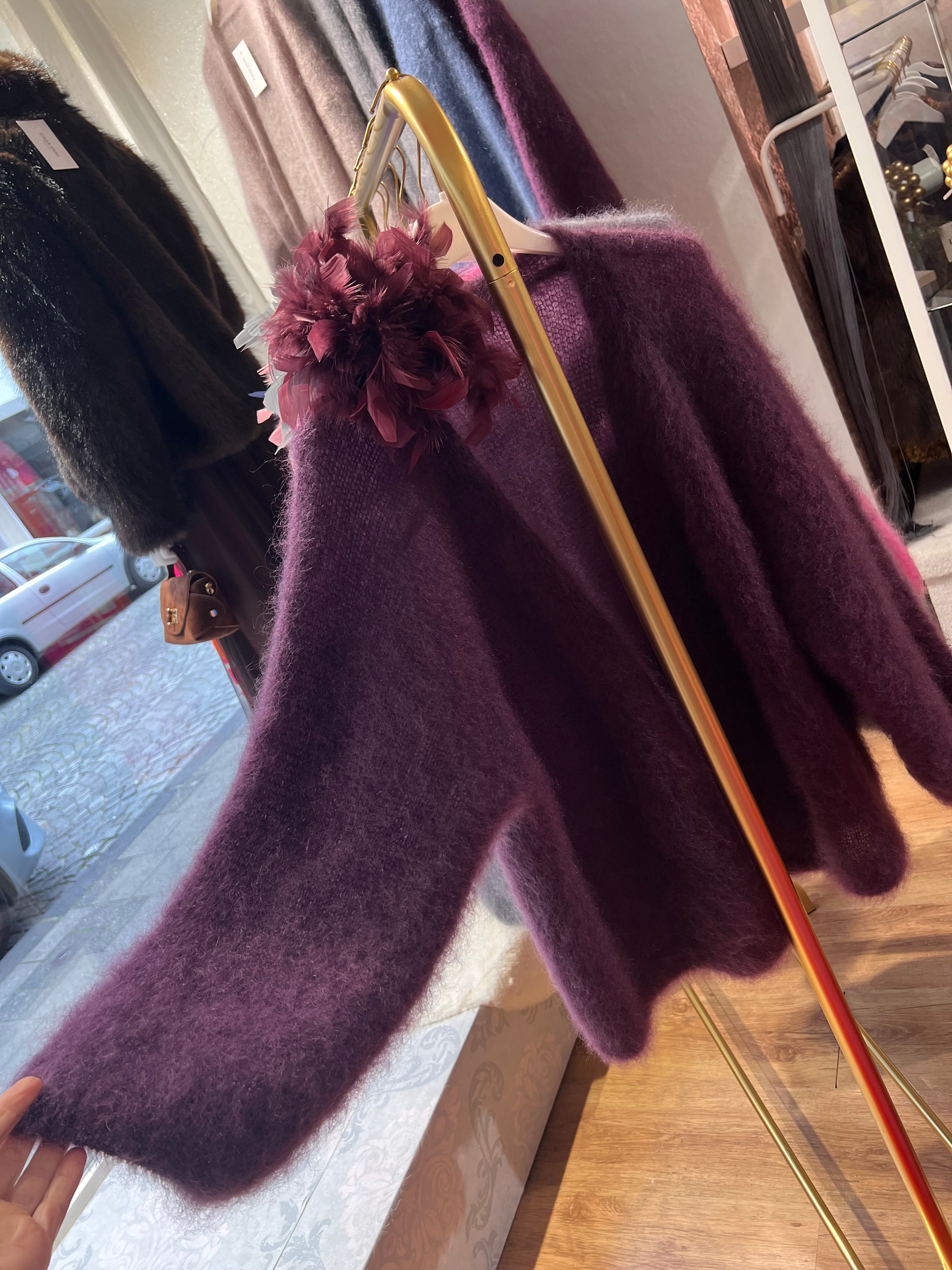 Kid Mohair Strickjacke Aubergine Glow