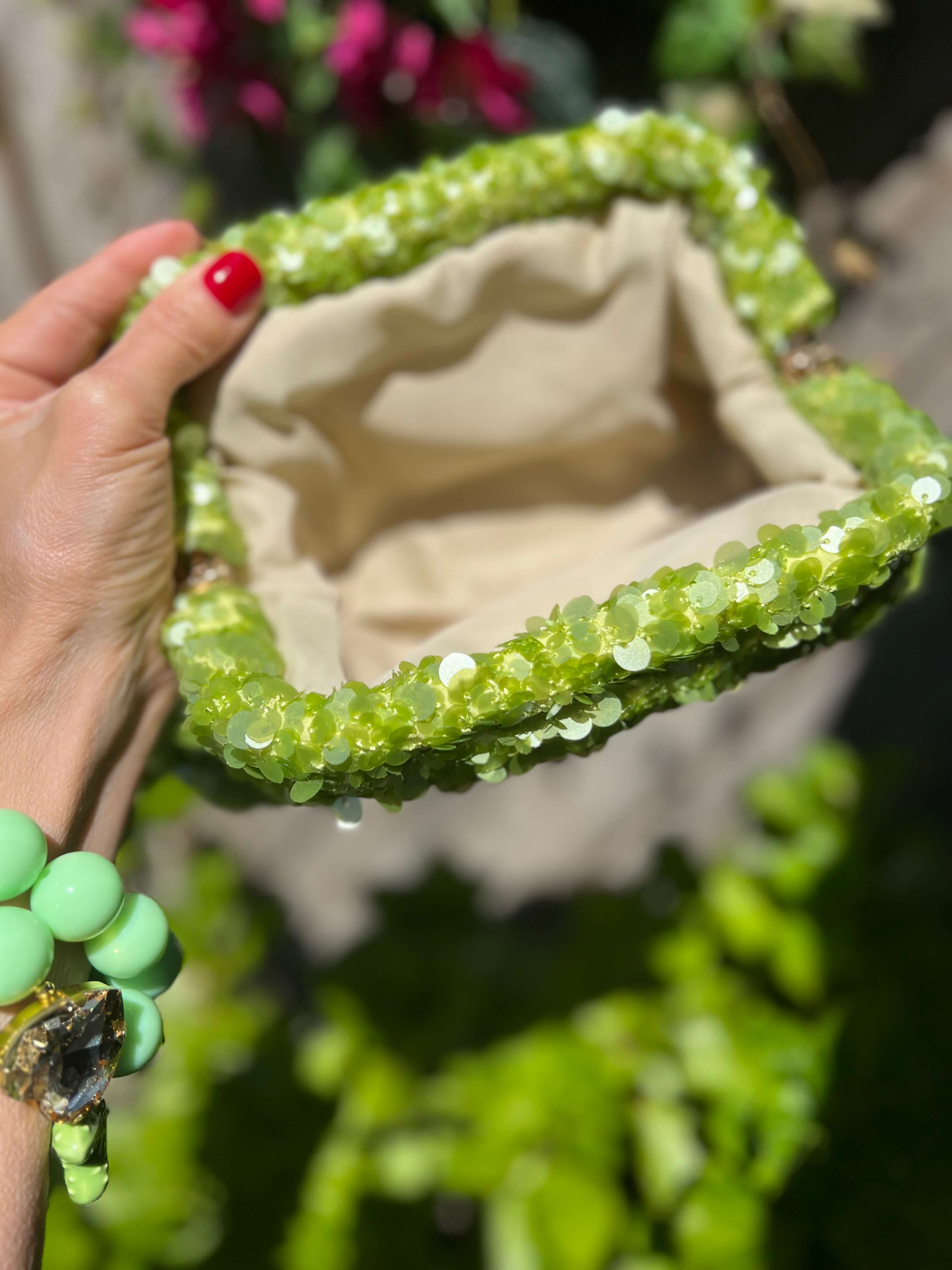 Riviera Glow Pailletten Pouche Lime - CASAPARI Schmuck & Mode Düsseldorf