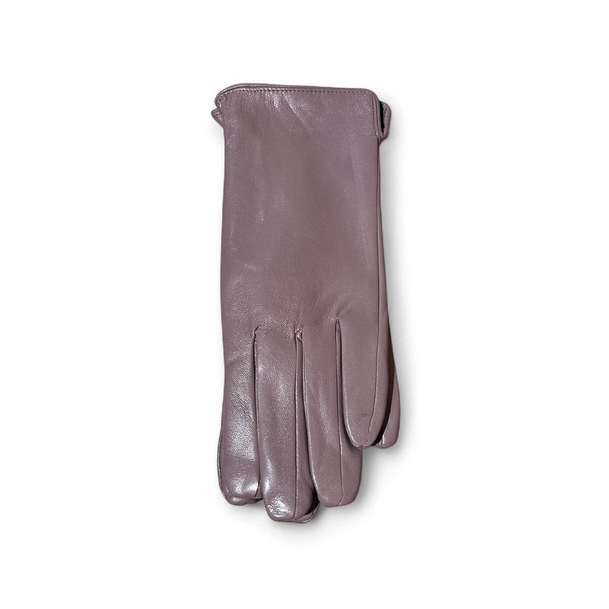 Kunstlederhandschuhe in Rosenholz Taupe Farbe auf weißer Fläche fotografiert.