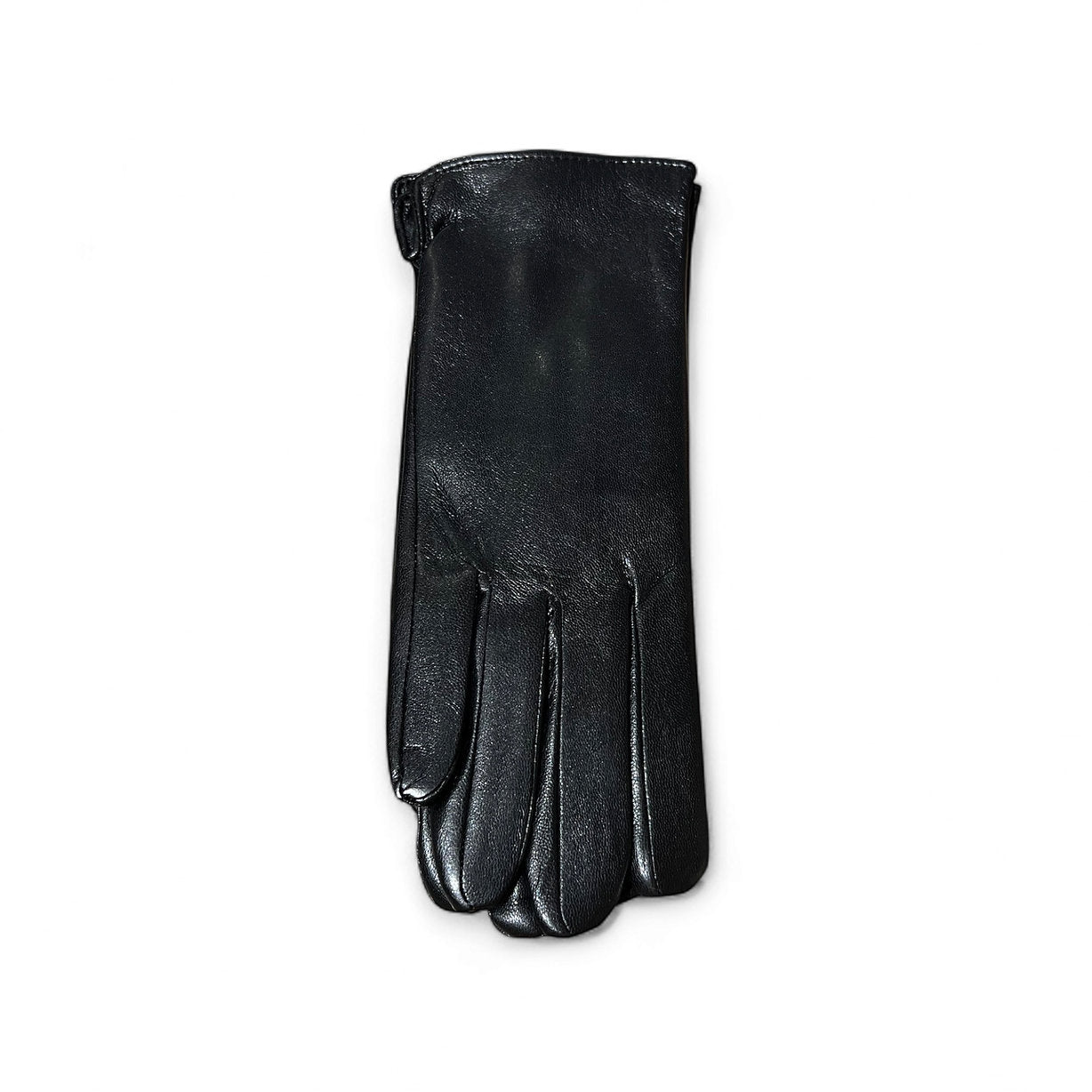 Kunstlederhandschuhe in Schwarz auf weißer Fläche fotografiert.