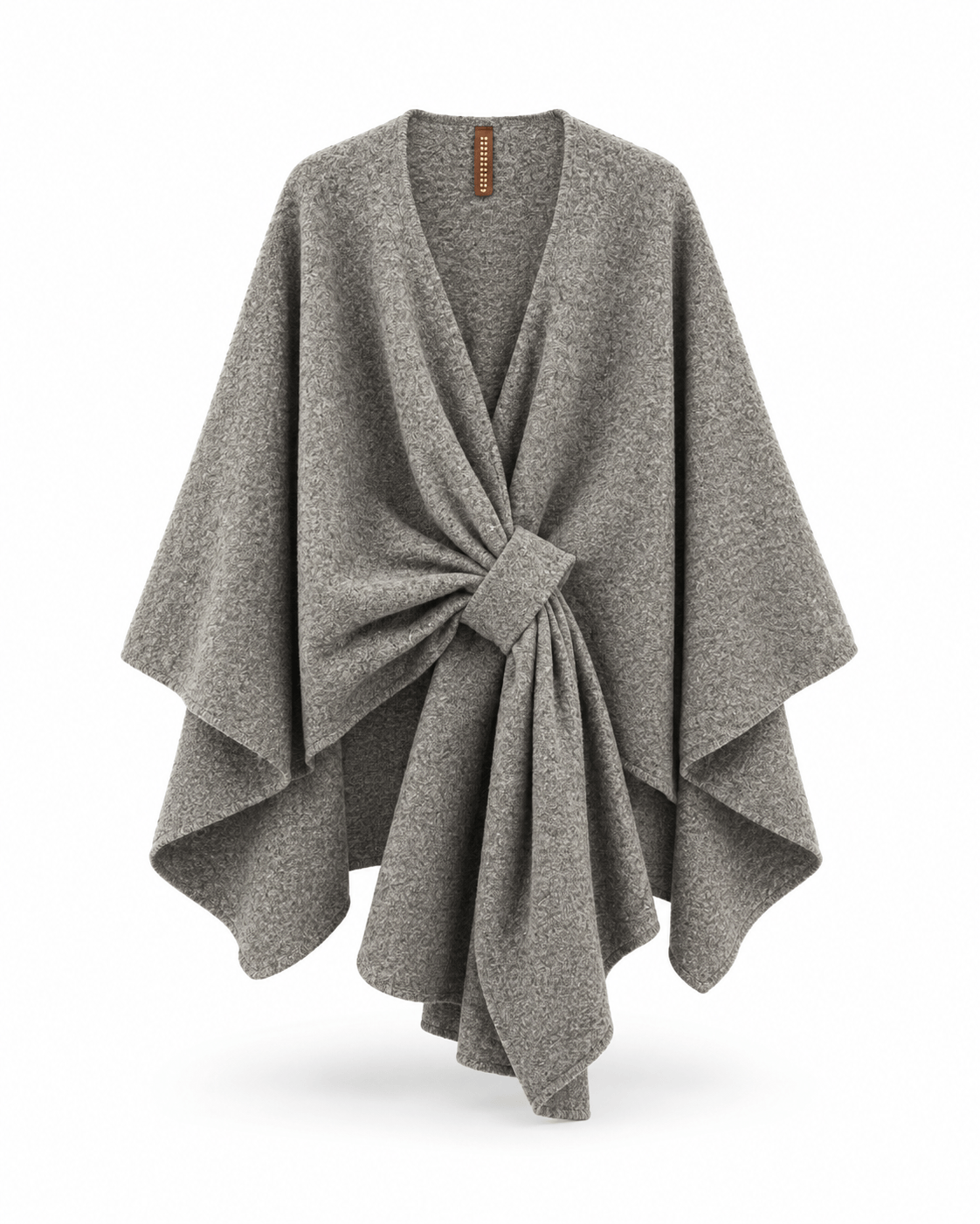 Taupefarbenes Damen-Cape in One Size mit weich fallender Form und besonderer Drapierung auf der Vorderseite.