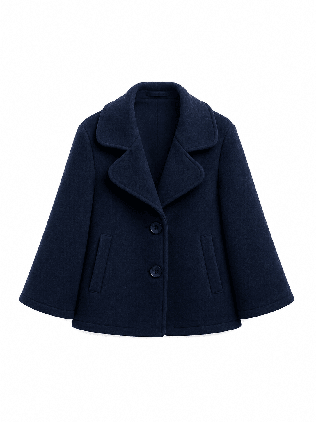 Blaue CASAPARI Audrey Jacket in leichter A-Linie mit verkürzten Ärmeln und seitlichen Taschen, Vorderansicht.