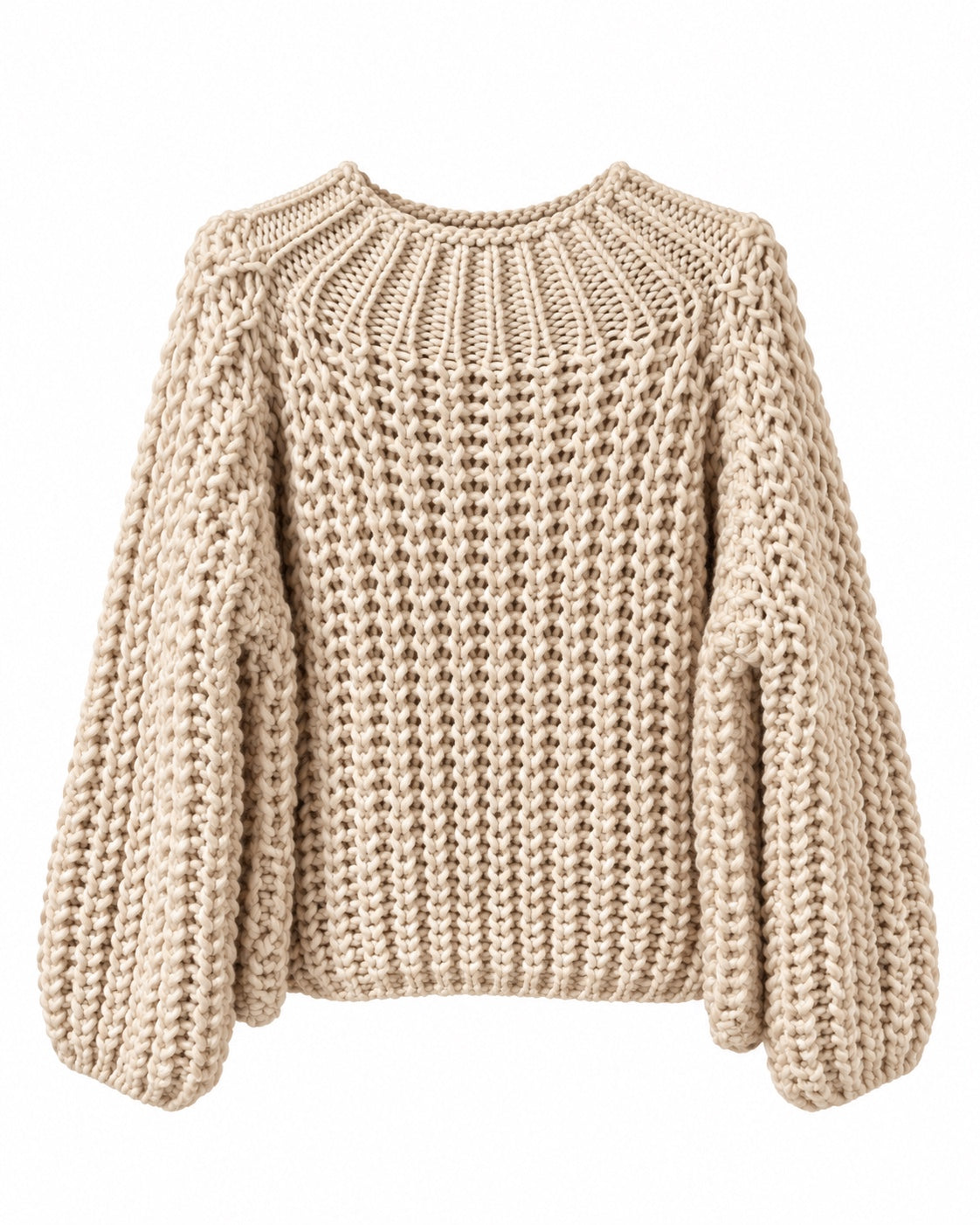 Kastiger grobmaschiger Strickpullover in Hellbeige