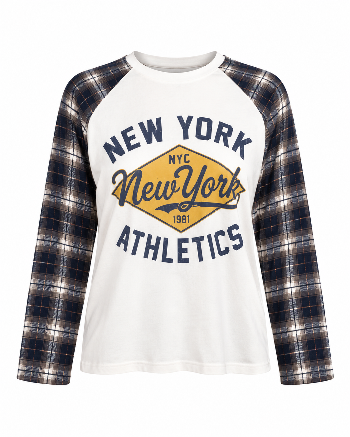 New York Athletics Shirt mit karierten langen Ärmeln als Freisteller, Vorderansicht