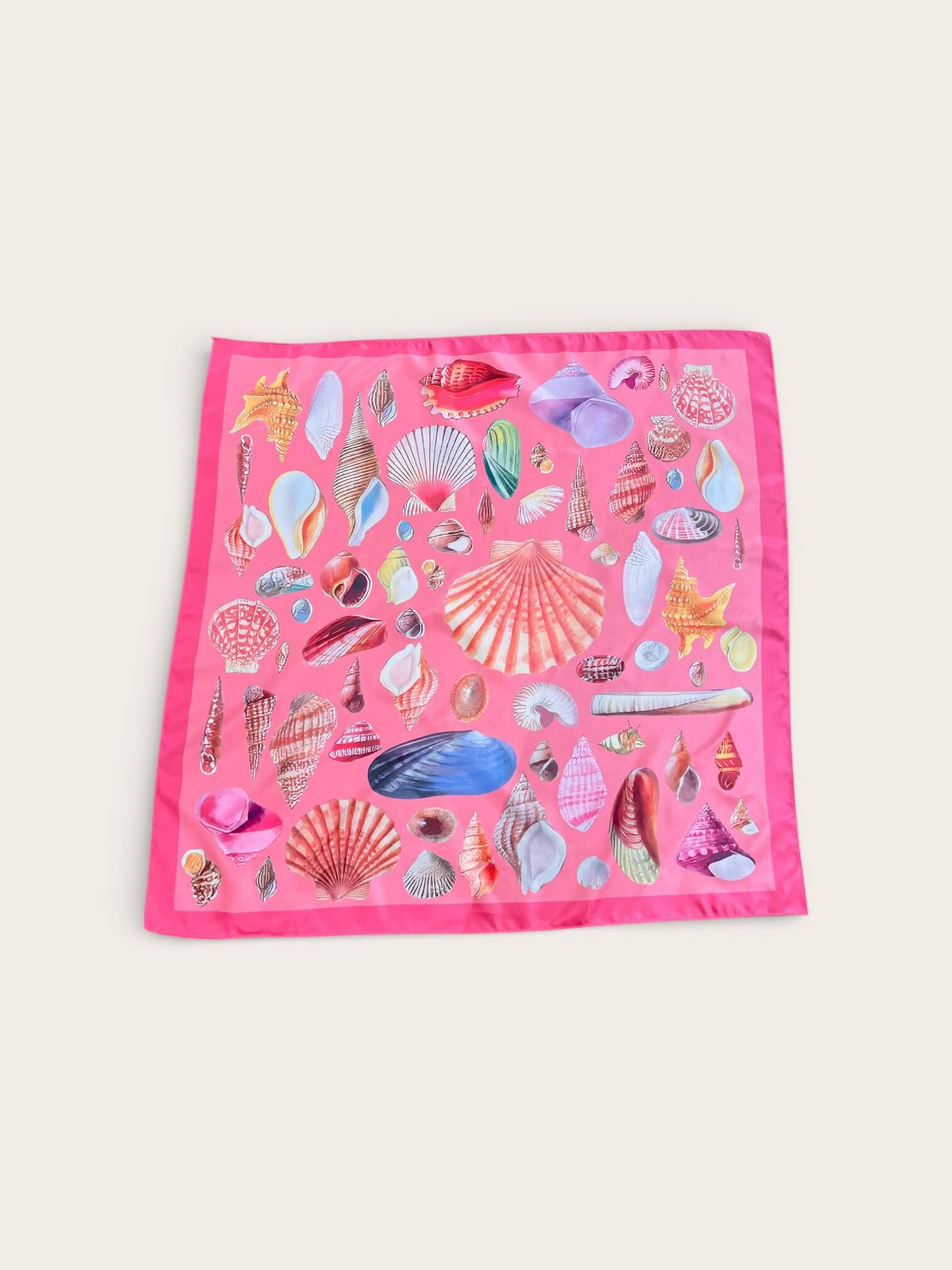 Schaf bis später und fotografiert. Schal ist mit Seestern und Muscheln in bunten Farben.