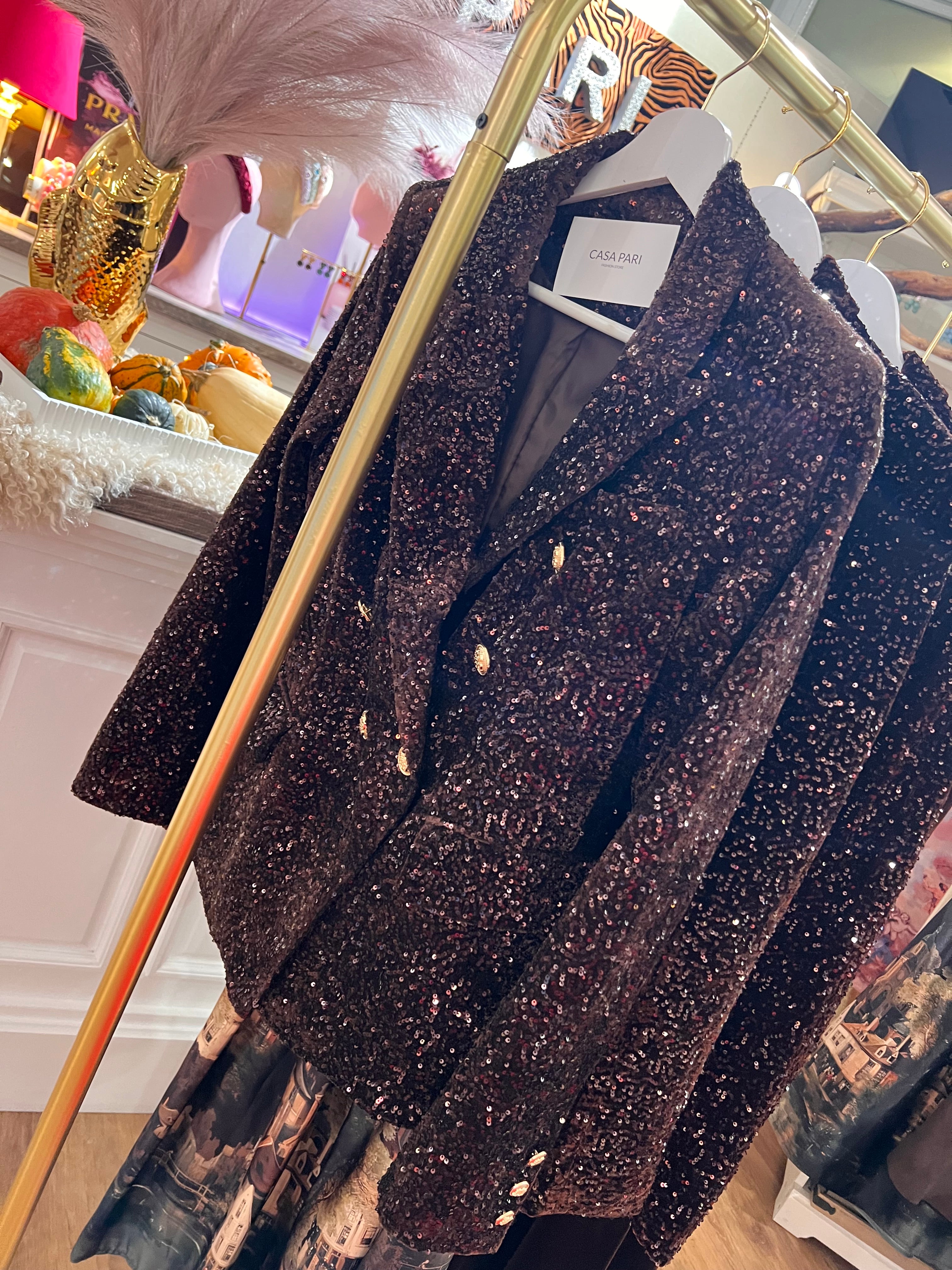 Paillettenblazer in Schokobraun