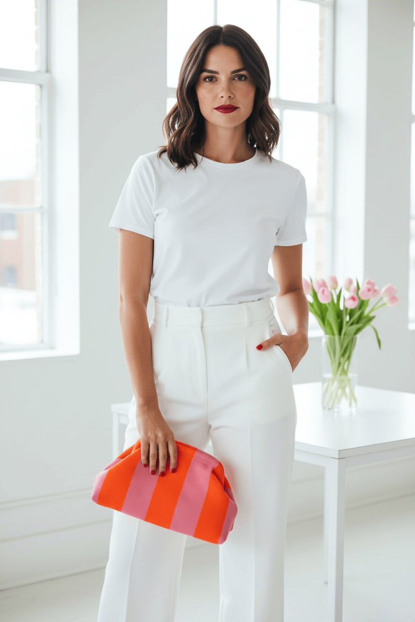 Riviera Stripe Pouch Rosa Orange