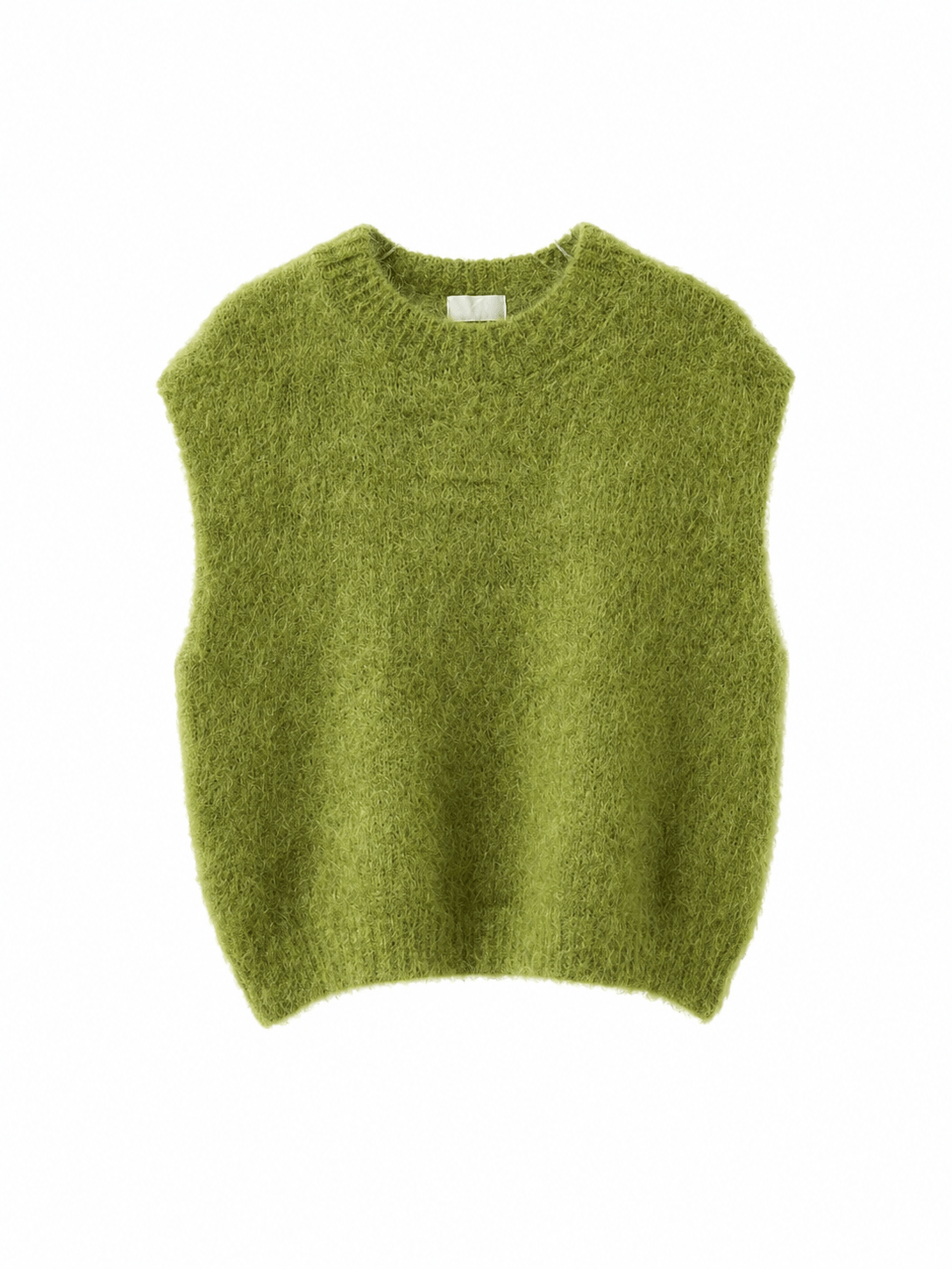 Kid Mohair Weste in grün auf weißem Hintergrund fotografiert