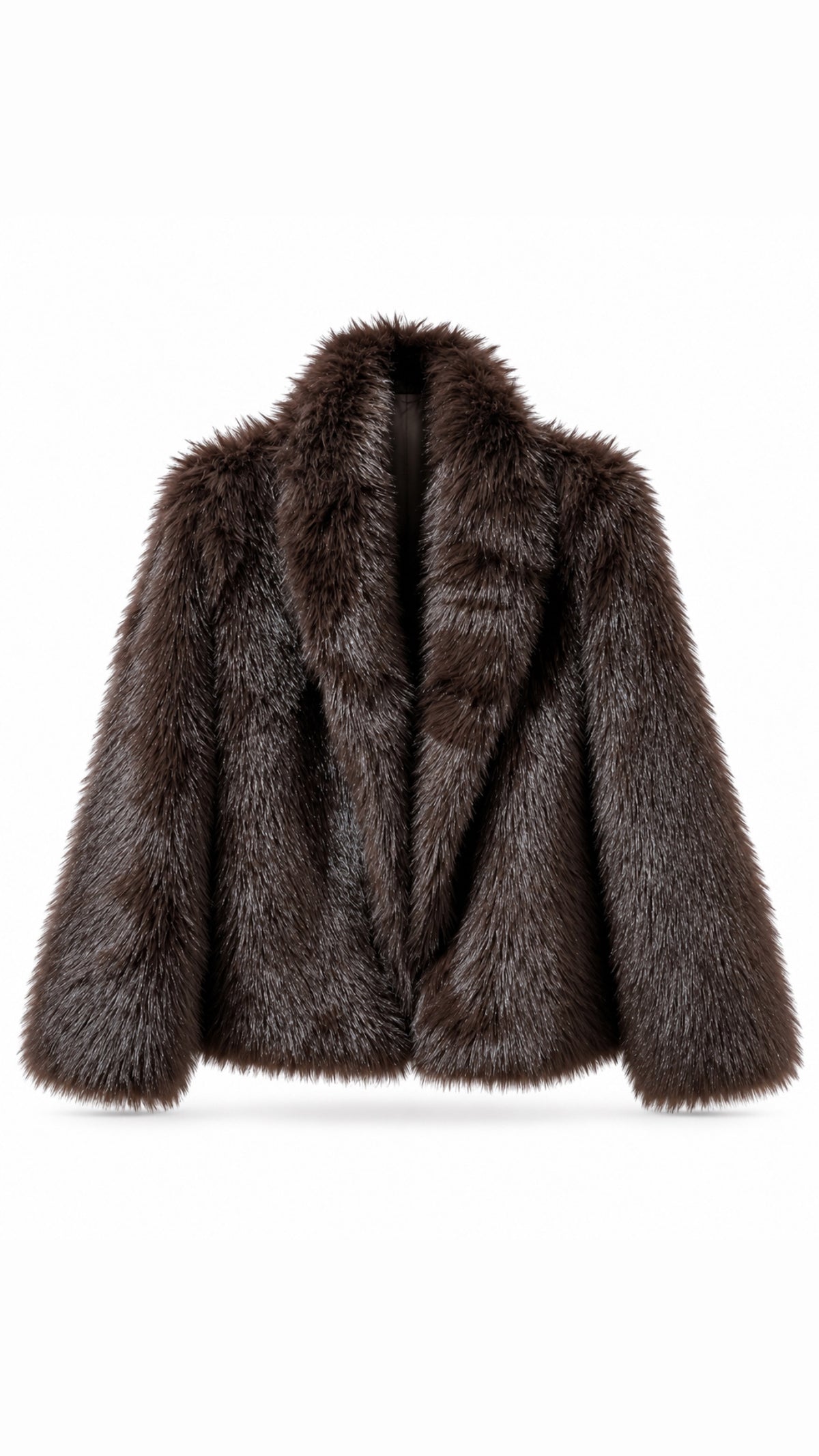Braune oversized Casapari Kunstpelzjacke Vorderansicht mit flauschigem Kragen
