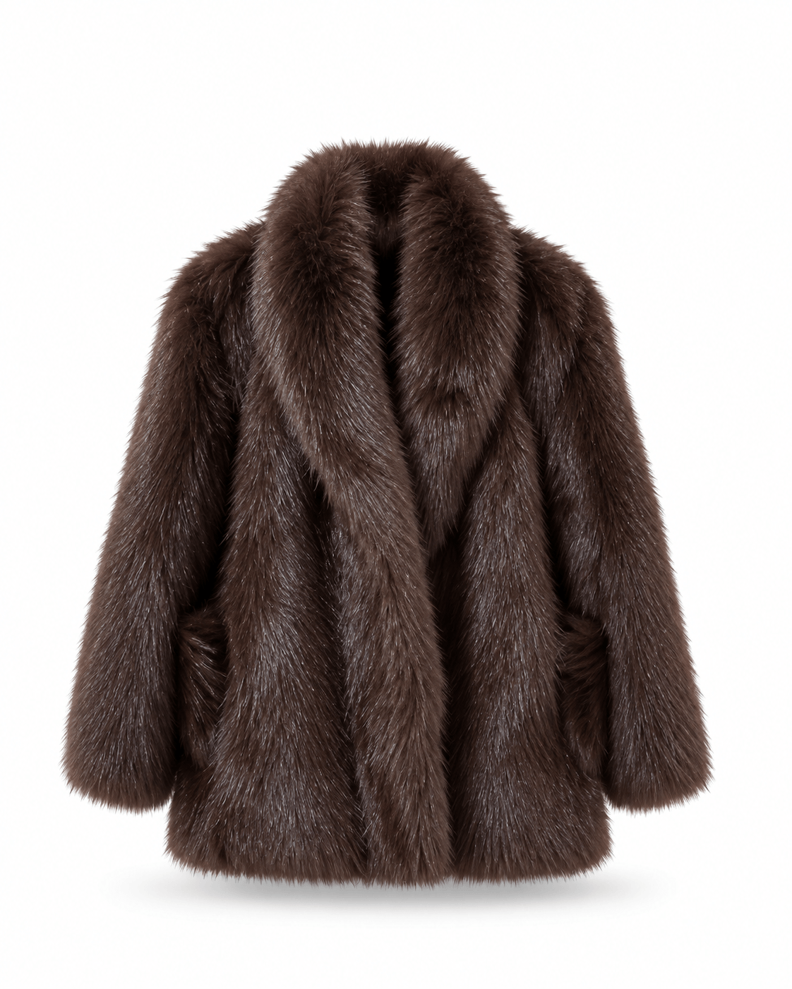 Braune Fake Fur Fell Jacke auf, falls im Hintergrund fotografiert