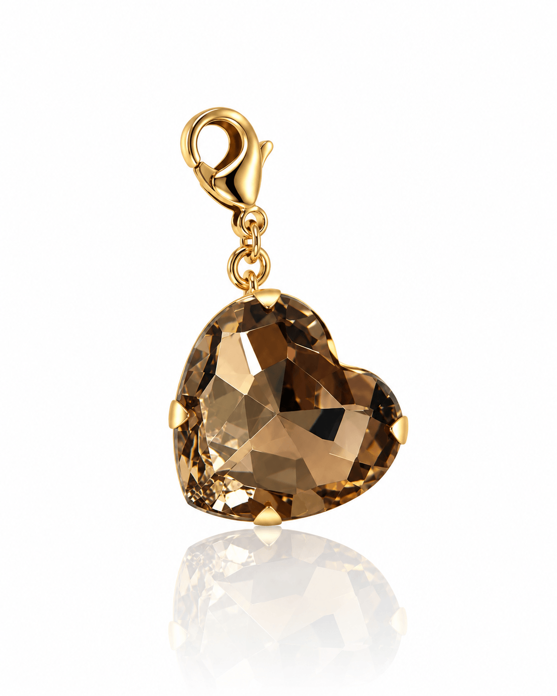 Facettierter Crystal Heart Anhänger in Cognac mit goldenem Edelstahlkarabiner.