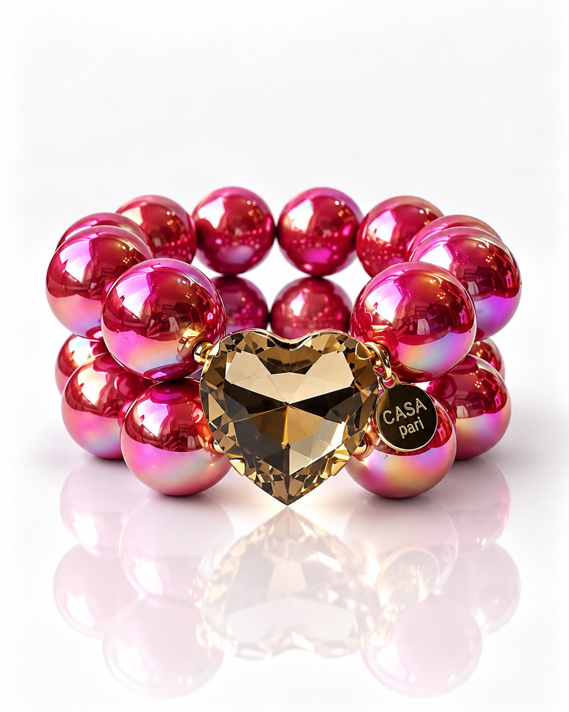 Crystal Heart Cosmic Pearl Pink Armband mit schimmernden pinken 20-mm-Perlen und facettiertem Herz