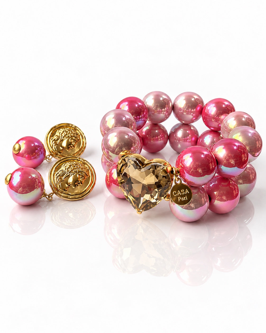Crystal Heart Armband und Roma Pearly Ohrringe im Set Cosmic Pearl Rosé Pink