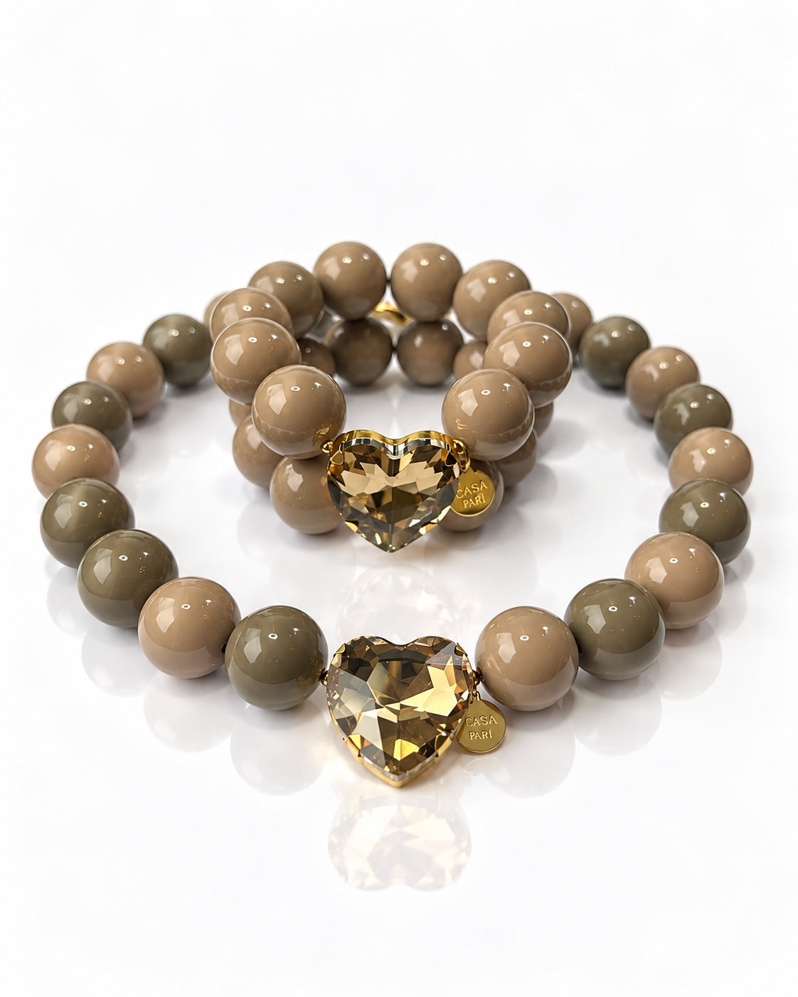 Crystal Heart Schmuckset mit Collier und Armband in Cashmere Grey und Mocca
