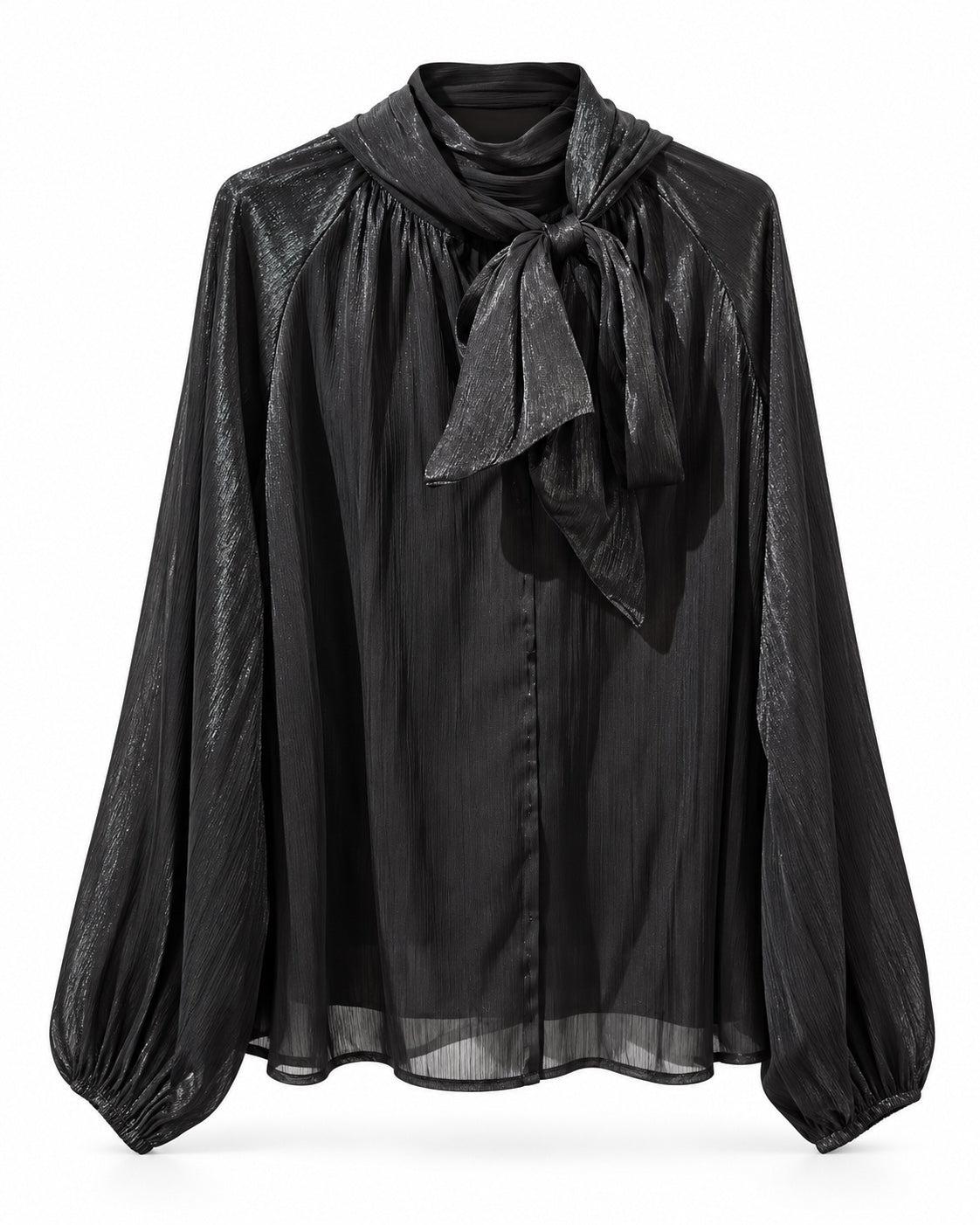 Monroe Bluse Black – Freisteller mit gebundener Schleife