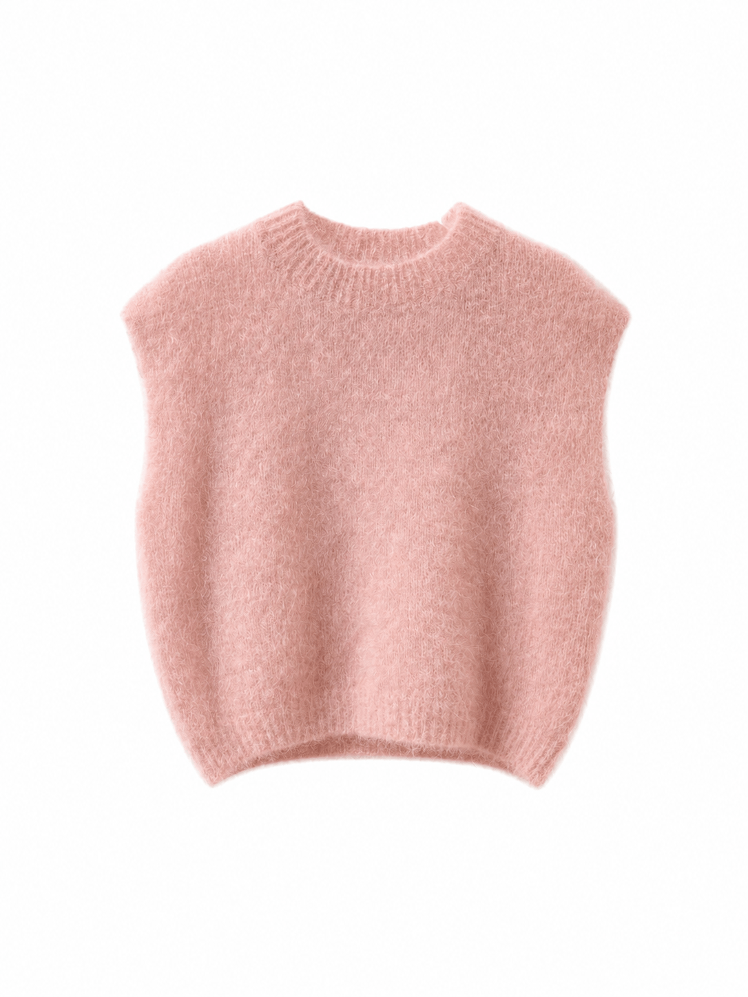 Rosa Kid Mohair Pullunder auf weißem Hintergrund fotografiert