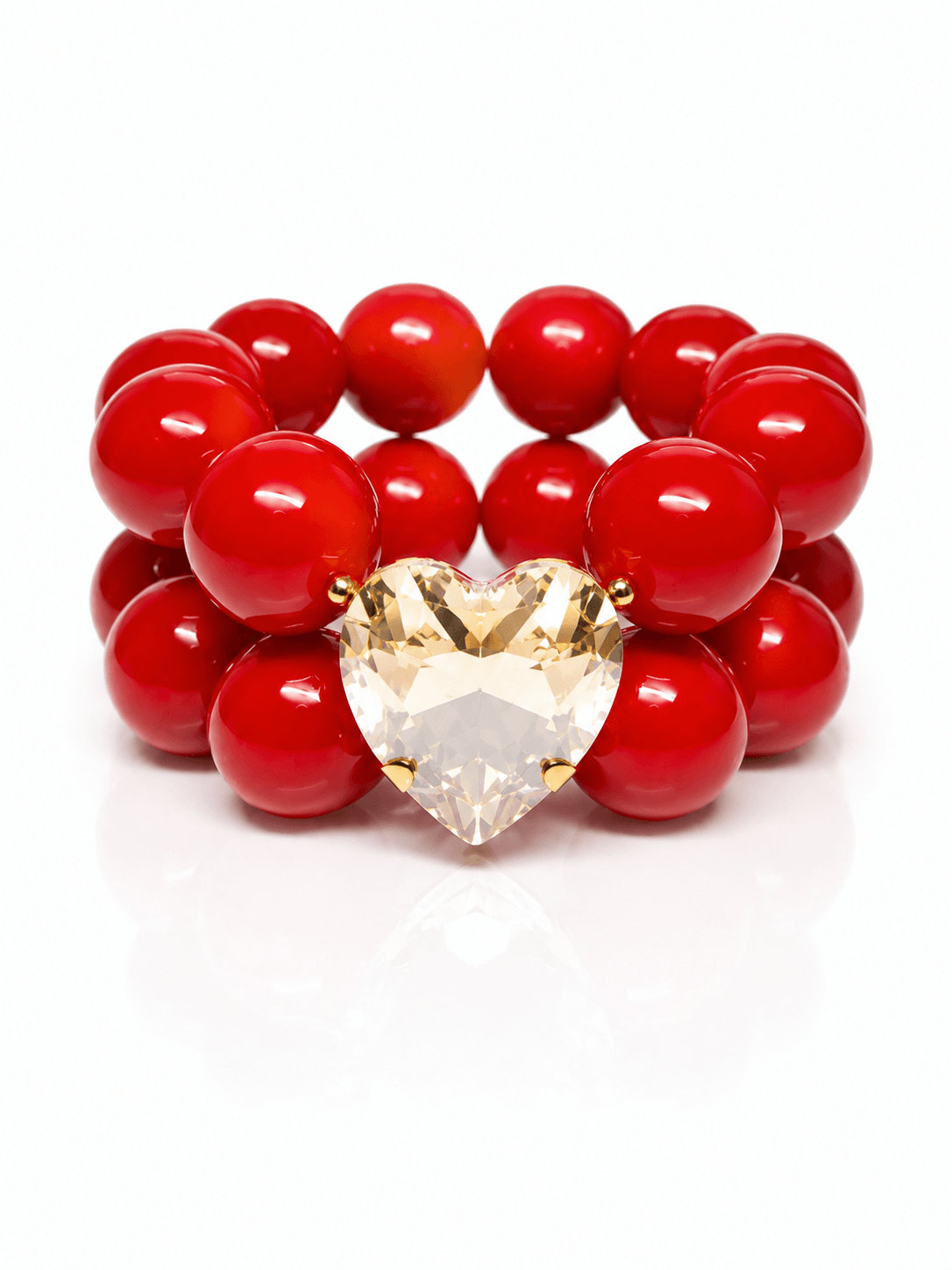 doppelreihiges Armband in rot mit Crystal Herz auf weißem Hintergrund.
