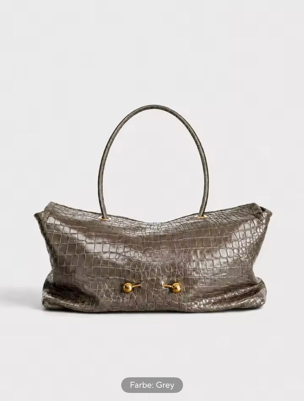 THE CROCO ICON – Tasche in Taupe mit Kroko-Optik und goldfarbener Hardware